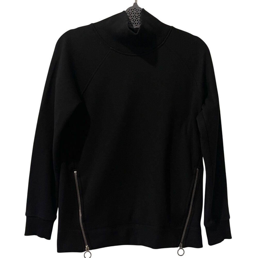 Athleta Womens Black Turtleneck Sweatshirt Zipper Pullover XXS
